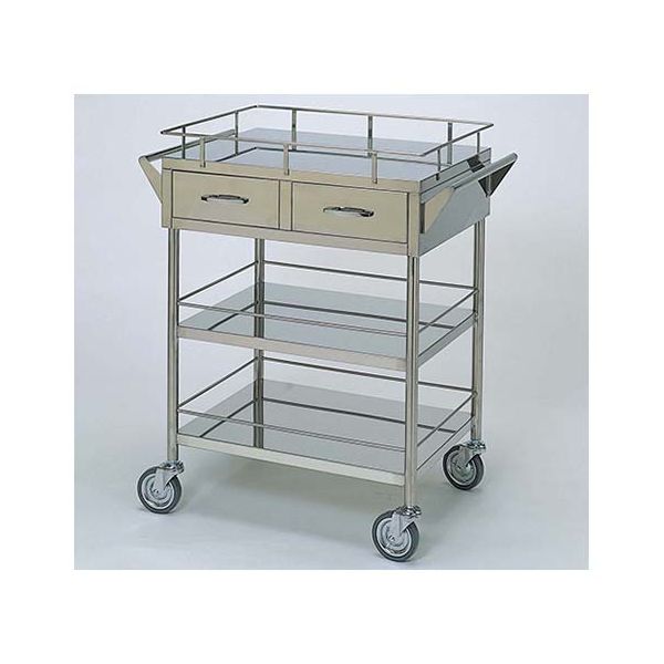 柏ステンレス工業 ステンレスワゴン 回診車L (枠付) 引出2個付 3段 ステンレスワゴン(ヒキダシヅケ)MB-3GH-L 1個（直送品）