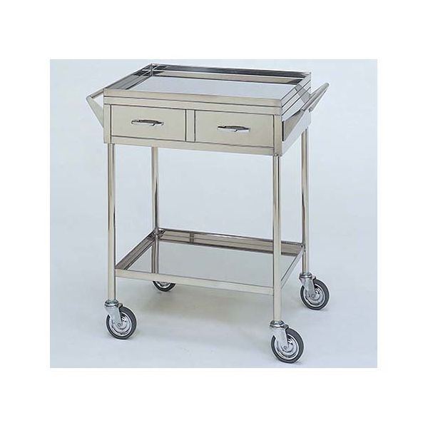 柏ステンレス工業 ステンレスワゴン 回診車M (立上) 引出2個付 2段 ステンレスワゴン(ヒキダシヅケ)MB-2VH-M 1個（直送品）
