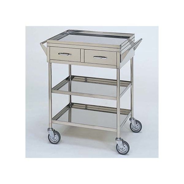 柏ステンレス工業 ステンレスワゴン 回診車M (立上) 引出2個付 3段 ステンレスワゴン(ヒキダシヅケ)MB-3VH-M 1個（直送品）