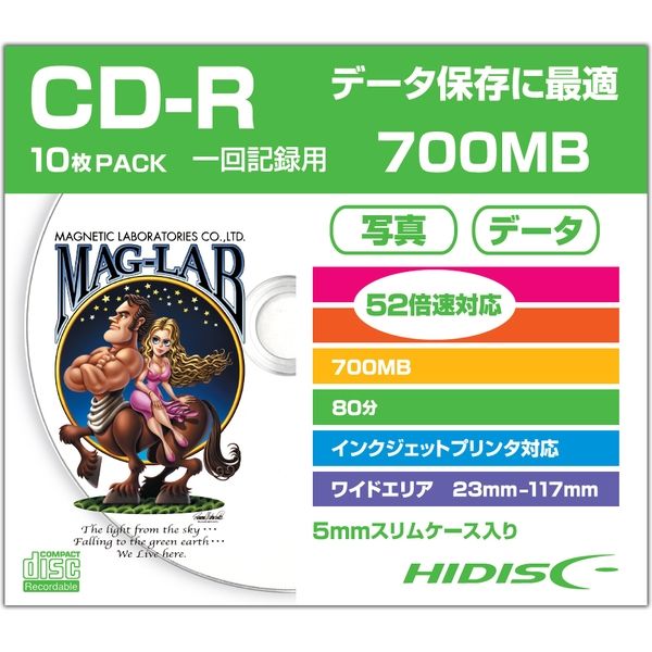 磁気研究所 HIDISC CD-R データ用 52倍速 スリムケース HDCR80GP10SC 1包装（10枚入）
