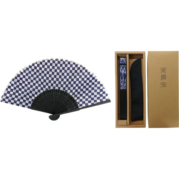 ヤマックス 黒竹扇子 紫紺市松（扇子袋黒付き）貼箱入 YX-NDS9744BOX100 1セット（100箱入）（直送品）