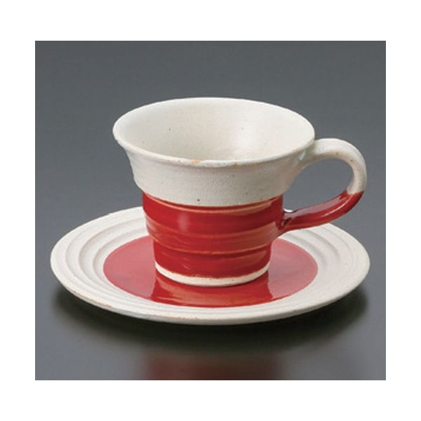 アースモス 美濃焼 和風コーヒーカップ 赤釉手彫ラインコーヒーC/S [110cc] （2個入）（直送品）