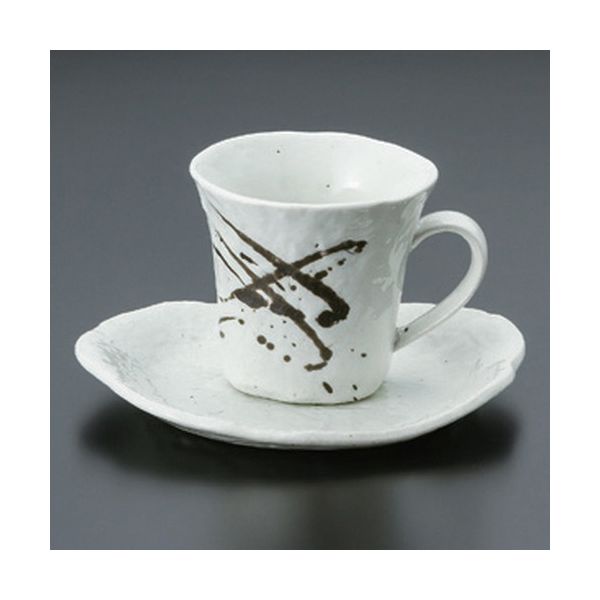 アースモス 美濃焼 和風コーヒーカップ 筆流し粉引コーヒー碗皿 [180cc] （3個入）（直送品）