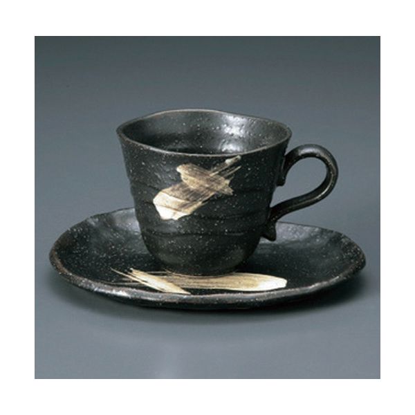 アースモス 美濃焼 和風コーヒーカップ さざ波黒コーヒーC/S [170cc] （4個入）（直送品）