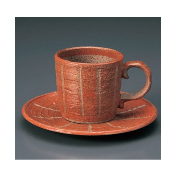アースモス 美濃焼 和風コーヒーカップ 彫トクサ（赤）コーヒーC/S [160cc] （2個入）（直送品）