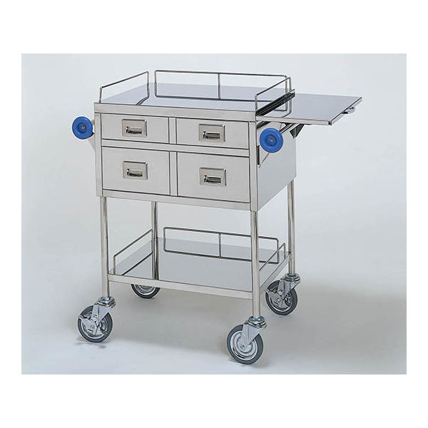 柏ステンレス工業 繃帯交換車 (3方枠付) 引出4個 スライドテーブル付 2段 ホウタイコウカングルマMC-B11 1個（直送品）