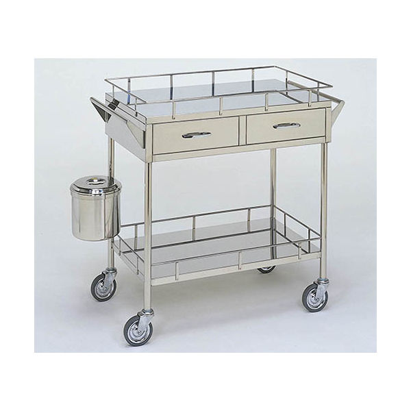 柏ステンレス工業 繃帯交換車M (枠付) 引出2個 汚物缶付 2段 ホウタイコウカングルマMC-B1-M 1個 62-2715-09（直送品）