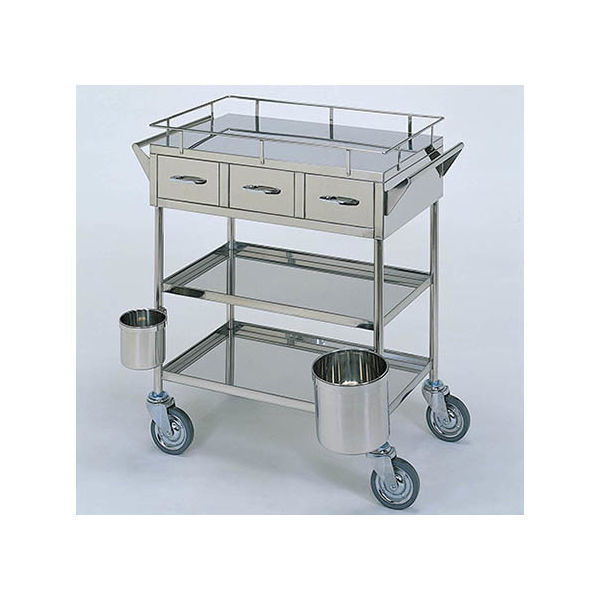 柏ステンレス工業 繃帯交換車 (枠 立上) 引出3個 汚物缶付 3段 ホウタイコウカングルマMC-B4 1個 62-2715-14（直送品）