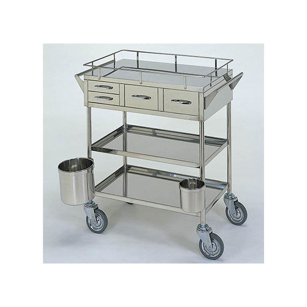 柏ステンレス工業 繃帯交換車 (枠 立上) 引出4個 汚物缶付 3段 ホウタイコウカングルマMC-B5 1個 62-2715-15（直送品）