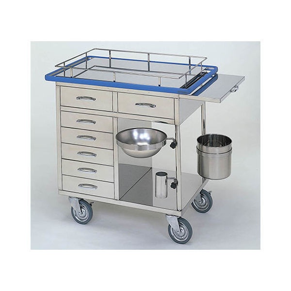 柏ステンレス工業 繃帯交換車　（枠付）　引出７個　汚物缶　ボウル　鉗 ホウタイコウカングルマMC-B7 62-2715-17 ナビスカタログ（直送品）