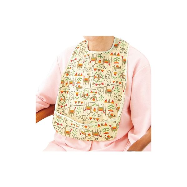 ケアファッション ポケット付食事用ミニエプロン A柄 丈56.5cm 38957-01 1枚 61-7384-43（直送品）