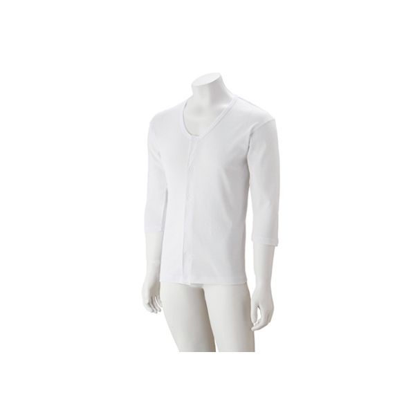 ケアファッション 紳士7分袖大寸ワンタッチシャツ ホワイト 3L 38133-05 1枚 61-7381-26（直送品）