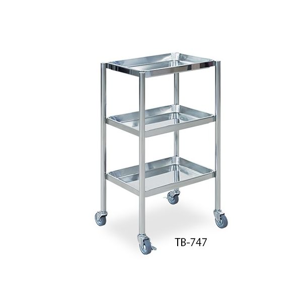 高田ベッド製作所 3段トレー付ステンレスワゴン 幅45.5×奥行31.5×高さ81cm TB-747 1台 62-8625-25（直送品）