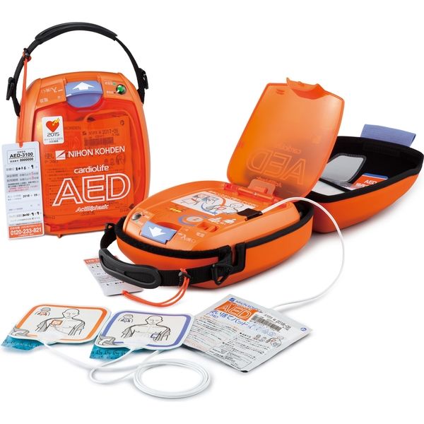 日本光電工業 AED カルジオライフ AED-3100 ＜バイリンガル対応＞ 日本語・タイ語 1セット（取寄品）
