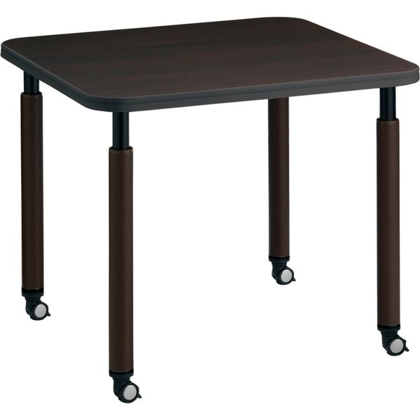 【組立設置込】コクヨ 高齢者施設用 高さ調整テーブル ラチェット調節式 角形 キャスタータイプ 幅900×奥行900mm ウェンジブラウン 1台（直送品）