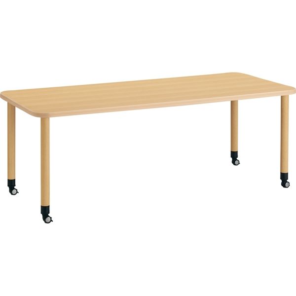 【組立設置込】コクヨ 高齢者施設用 高さ調整テーブル スペーサー調節式 角形 キャスタータイプ 幅2100×奥行900mm ナチュラル 1台（直送品）