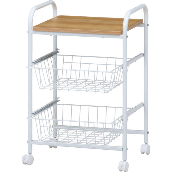 不二貿易 キッチンワゴン FBC-01-1 幅450×奥行355×高さ695mm ホワイト/ナチュラル 15421 1台（直送品）