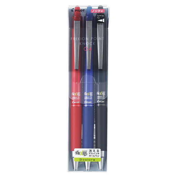 フリクションポイントノック　0.4mm　3色セット　黒赤青　消せるボールペン　LFPK‐75S4‐3C　パイロット