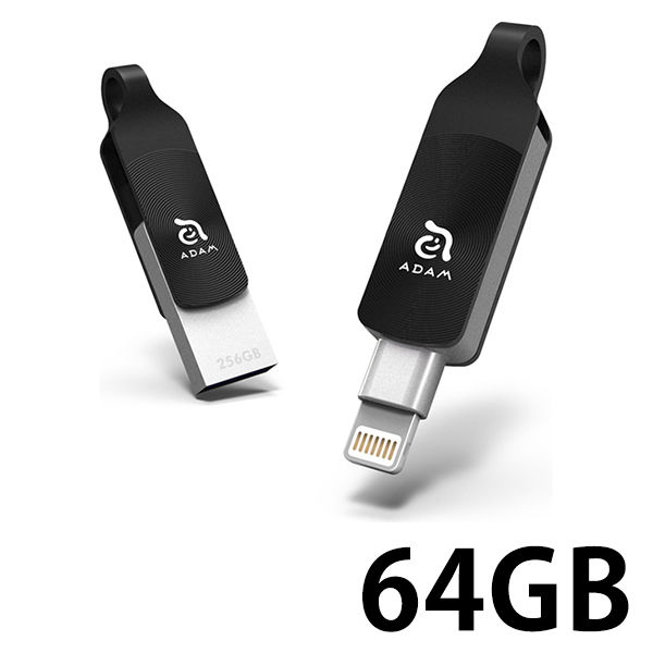 ADAM elements ADAM iKlips DUO+ Lightning USBメモリ 64GB ブラック ADRAD64GKLDPRXJ（直送品）