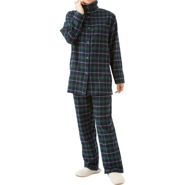 セルヴァン 暖かボア付き綿100%パジャマ　36691102　グリーン系　M～L 1個　【介護用衣類】介援隊カタログ（直送品）