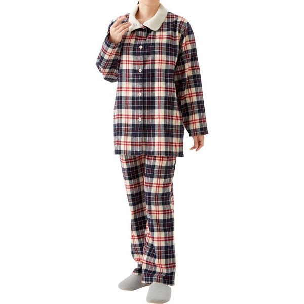 セルヴァン 暖かボア付き綿100%パジャマ　36691602　ネイビー系　M～L 1個　【介護用衣類】介援隊カタログ（直送品）