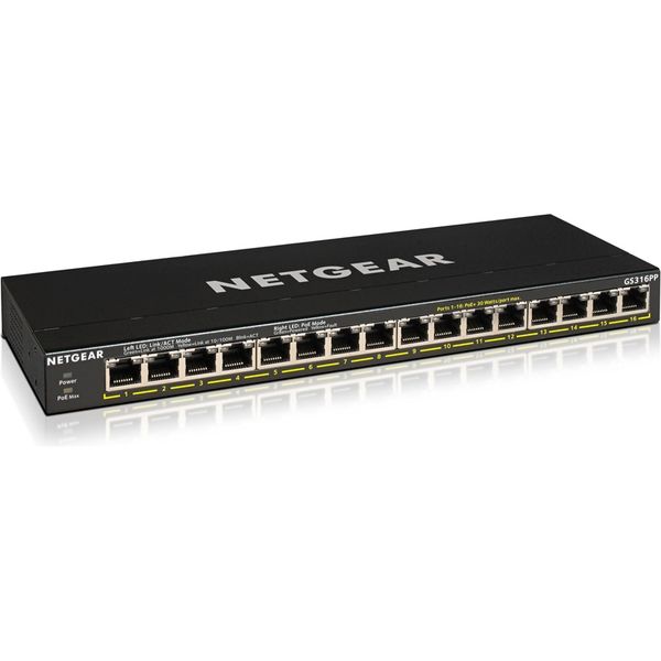 NETGEAR ＰｏＥ＋対応（１８３Ｗ）　ギガビット１６ポート　アンマネージスイッチ GS316PP-100AJS 1台（直送品）