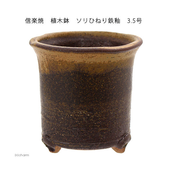 かみ山陶器 信楽焼　植木鉢　ソリひねり鉄釉　多肉 2250002259687 1個（直送品）