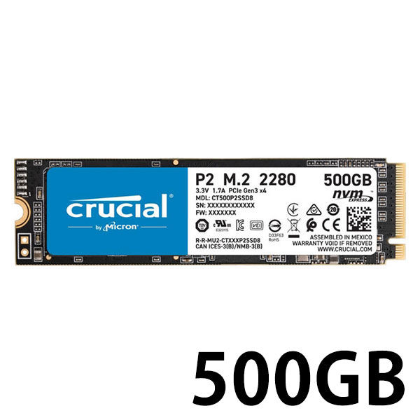 クルーシャル Crucial P2 500GB NVMe PCIe M.2 SSD CT500P2SSD8JP 1個