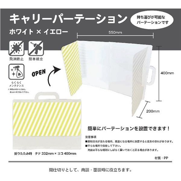 ファニーズ キャリーパーテーション　ホワイト×イエロー　持ち運び可能　W550×H400×D200mm（設置時） 19604 1個（直送品）