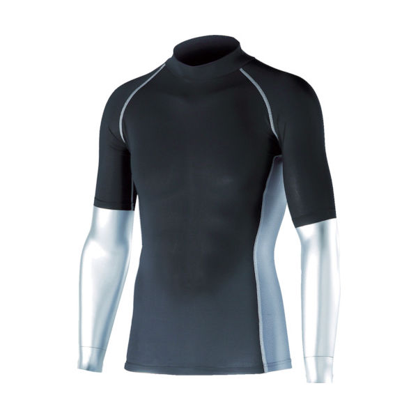 おたふく手袋 おたふく 冷感・消臭 パワーストレッチ半袖ハイネックシャツ ブラック S JW-624-BK-S 1着 759-1080（直送品）