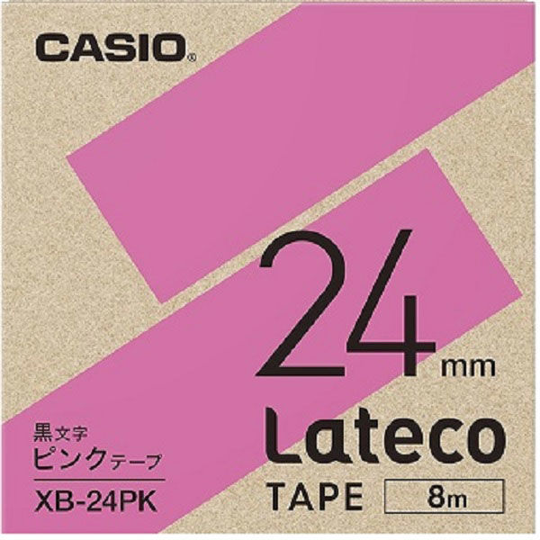 カシオ CASIO ラテコ 詰替え用テープ 幅24mm ピンクラベル 黒文字 8m巻 XB-24PK（取寄品）