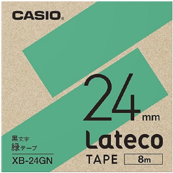 カシオ CASIO ラテコ 詰替え用テープ 幅24mm 緑ラベル 黒文字 8m巻 XB-24GN（取寄品）