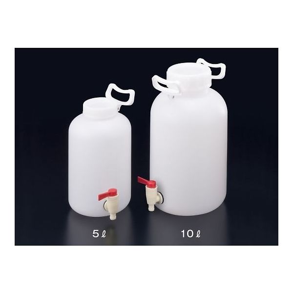 サンプラテック PE取手付広口下口活栓瓶 片手 5L 06521 1本 64-3684-88（直送品）