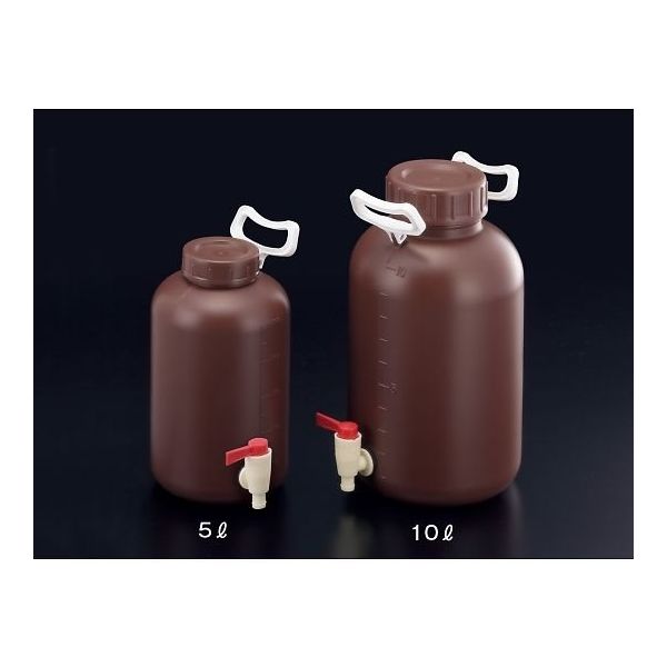 サンプラテック PE取手付広口下口活栓瓶 遮光 両手 10L 02927 1本 64-3684-91（直送品）