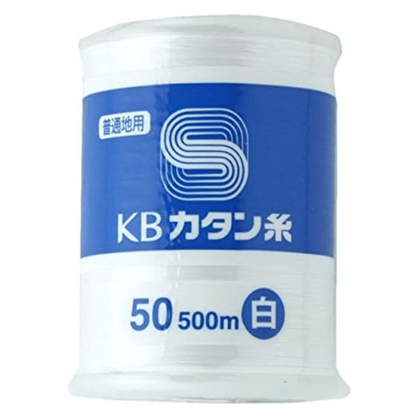 KBツヅキ 綿カタン糸＃50/500m〔色：白〕普通地用（家庭用ミシン糸