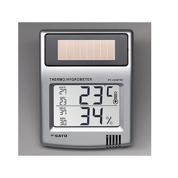 佐藤計量器製作所 ソーラーデジタル温湿度計 中国語版校正証明書付 PC-5200TRH 1台 8-9547-01-57（直送品）