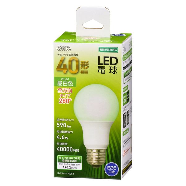 オーム電機 LED電球 A E26 4.6W N 06-4455 1セット(5個)（直送品 