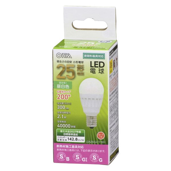 オーム電機 LED PS E17 2.1W N 06-4472 1セット(5個)（直送品）