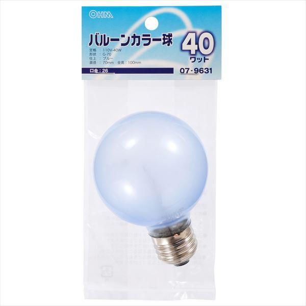 オーム電機 白熱ボール電球 バルーン カラー E26 40Wブルー LB-G7640-BA 1セット(5個)（直送品）