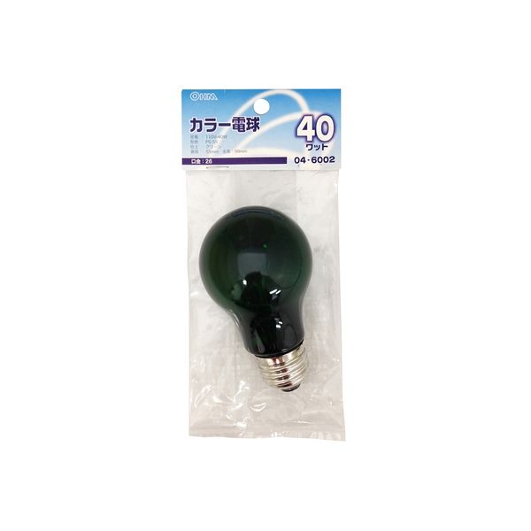 オーム電機 白熱電球 カラー E26 40W グリーン OHM LB-PS5640-CG 1セット(5個)（直送品）