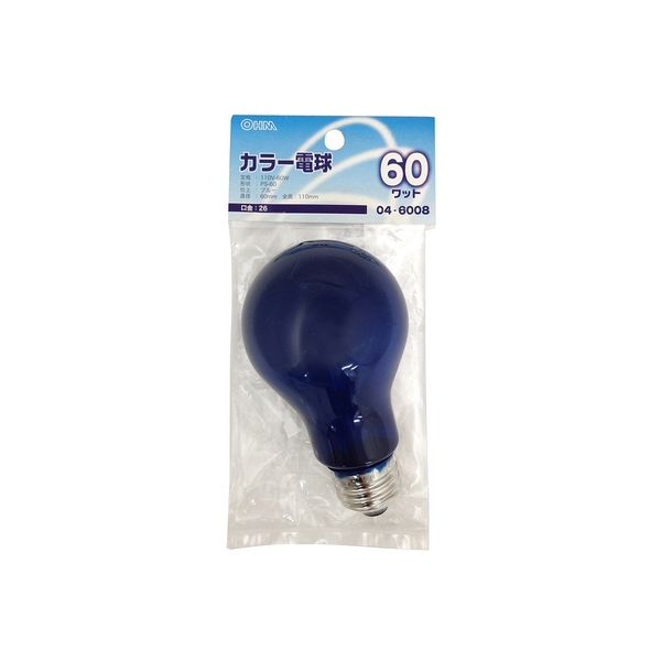 オーム電機 白熱電球 カラー E26 60W ブルー OHM LB-PS6660-CA 1セット(5個)（直送品）