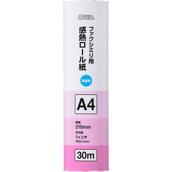 オーム電機 感熱ロール紙 ファクシミリ用 A4 芯内径1インチ 30m_ OA-FTRA30B 1セット(5個)（直送品）