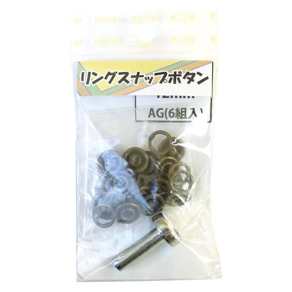 日本紐釦貿易 リングスナップボタン 12mm アンティークゴールド 6組 F12-83 1セット(6組×5袋)（直送品）