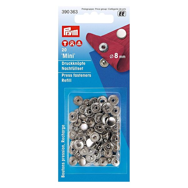 Prym プリム(Prym) スナップボタン Mini 補充用 φ8mm 20組入 ニッケル 390363 PRM390363 1セット(3個)（直送品）