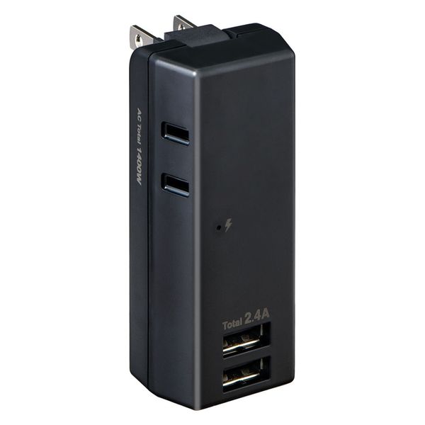 ELPA 耐雷USBタップ 2個口 2ポート 2.4A UA-222SB(BK) 1個（直送品）