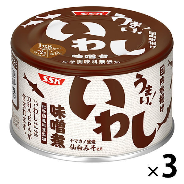 缶詰　うまい！　鰯・いわし味噌煮　国内水揚げ　化学調味料無添加　150g　1セット（1缶×3）　清水食品