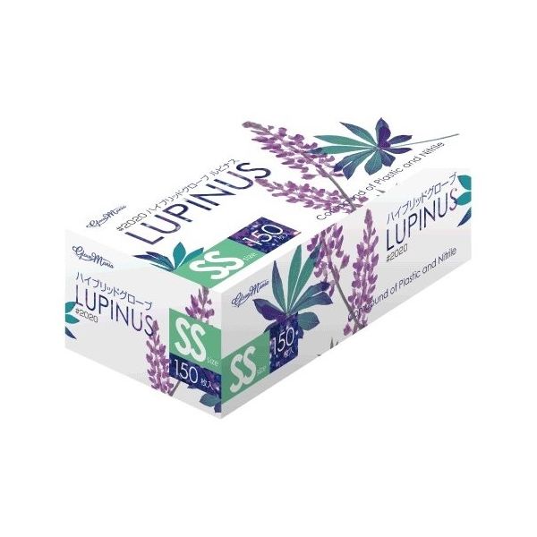 川西工業 Hybrid Glove ルピナス 150枚×12箱 パープル SS 2020 1セット(1800枚) 65-8895-27（直送品）