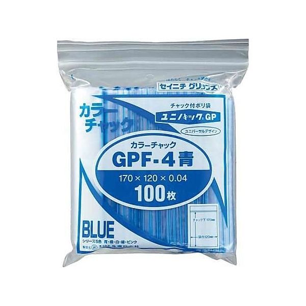 生産日本社 ユニパックカラーチャック青A6 100枚入 F-4B 1パック(100枚) 65-0402-02（直送品）