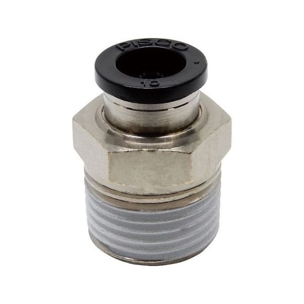 日本ピスコ チューブフィッティング ストレート 適合外径10mm 接続口径R1/2 PC10-04 1個 61-1907-46（直送品）