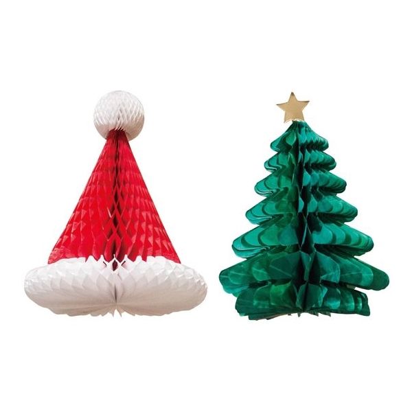 アズワン クリスマスハニカムセット(サンタ帽子・ツリー) 65-8118-14 1セット（直送品）
